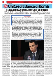 Controsenso sull'Assemblea Unicredit dell'11.05.2013 a Roma e sul 3° intervento coordinato del gruppo ex Banca Mediterranea svolto da Michele De Bonis
